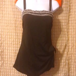 Maxine black bathing suit with cross over skirting in front 12